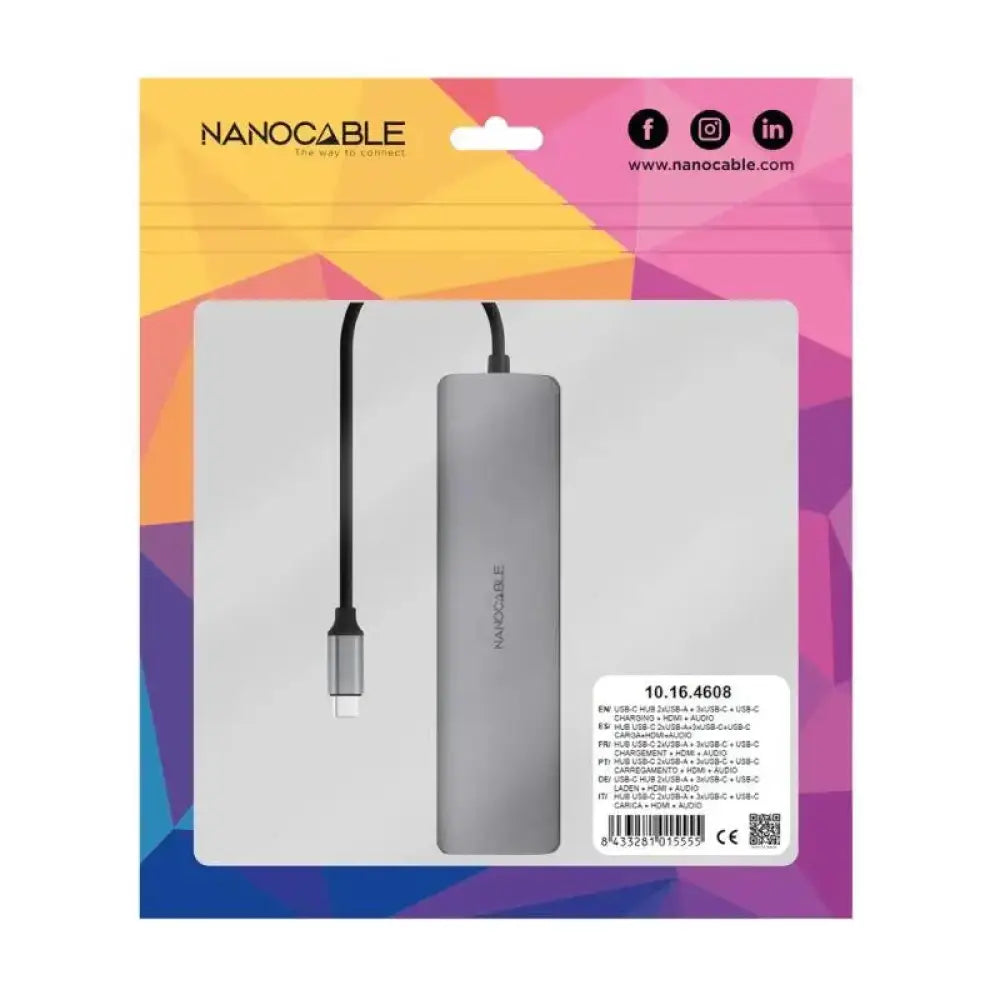 Nanocable Hub 8en1 USB-A+USB-C+HDMI+USB-C PD+Jack - detalle