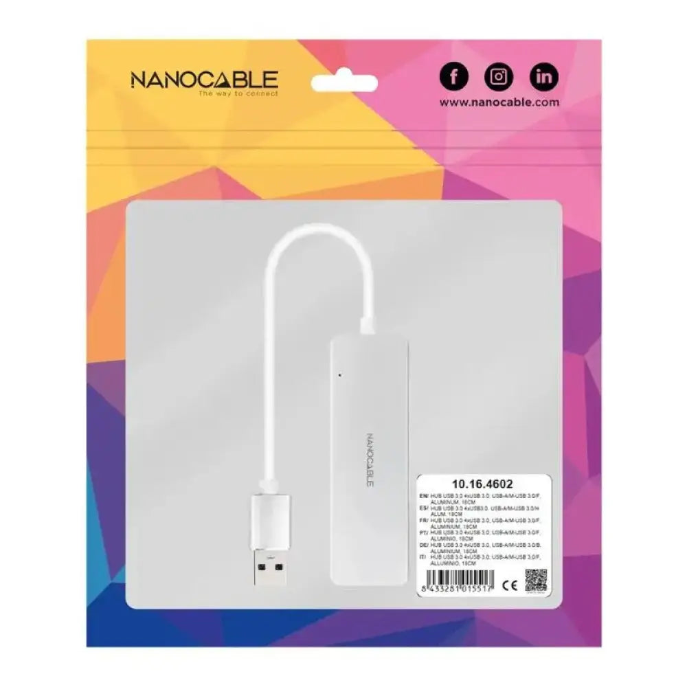 Nanocable Hub USB 3.0 4 x USB 3.0 10cm. Gris - detalle