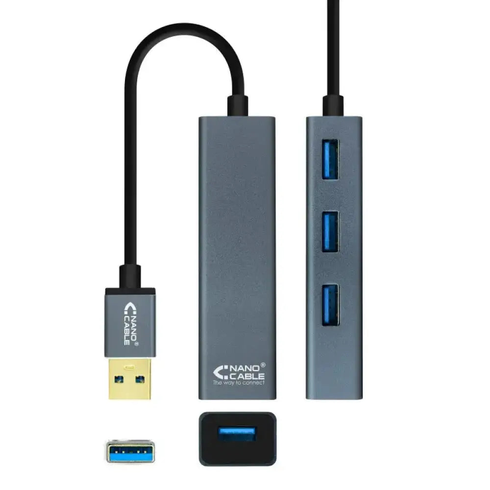 Nanocable Hub USB 3.0 4 x USB 3.0 10cm. Gris - detalle