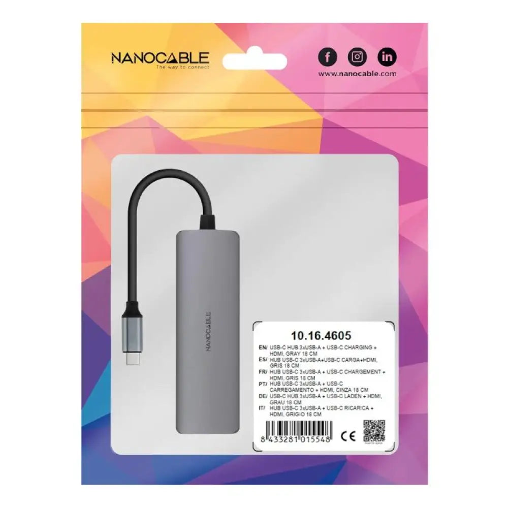 Nanocable Hub USB-C 3xUSB-A+HDMI+USB-C PD - detalle