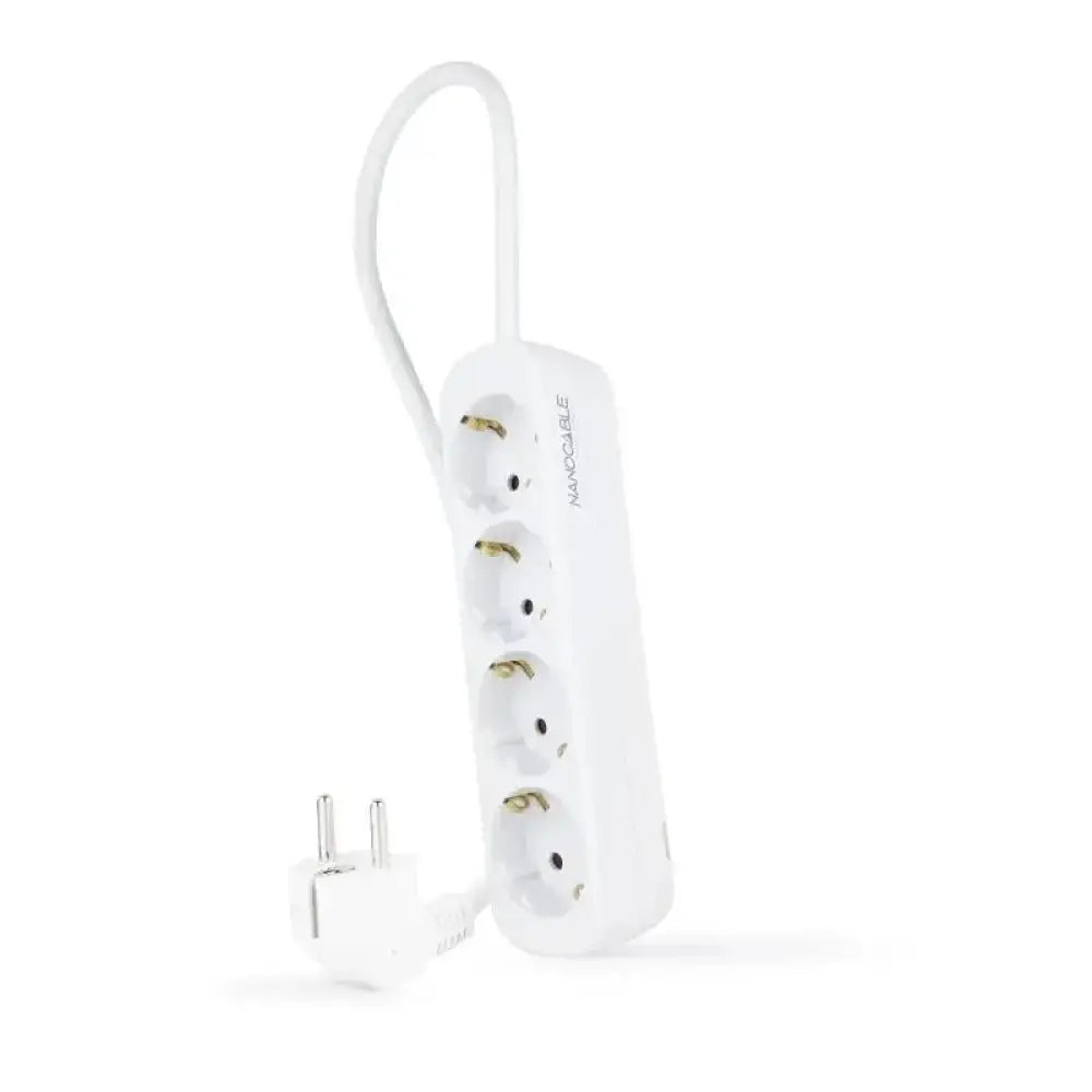 Regleta de enchufes NANOCABLE con 4 tomas y cable de 1.4 m en color blanco, ideal para conexiones eléctricas seguras.