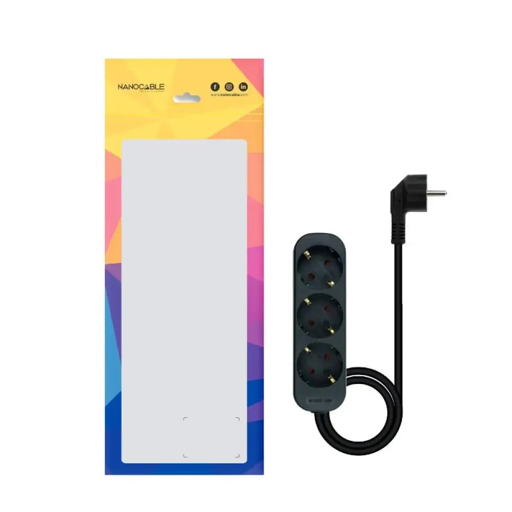 Regleta de enchufes NANOCABLE con 4 tomas y cable de 1.4 m en color negro, ideal para conectar varios dispositivos.