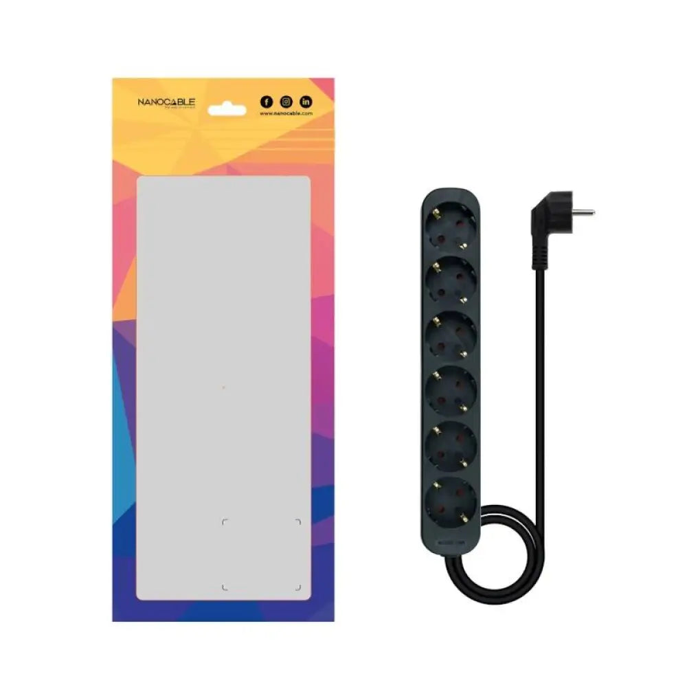 Nanocable Regleta de Enchufes 6 Tomas 1.4 m Negro - detalle
