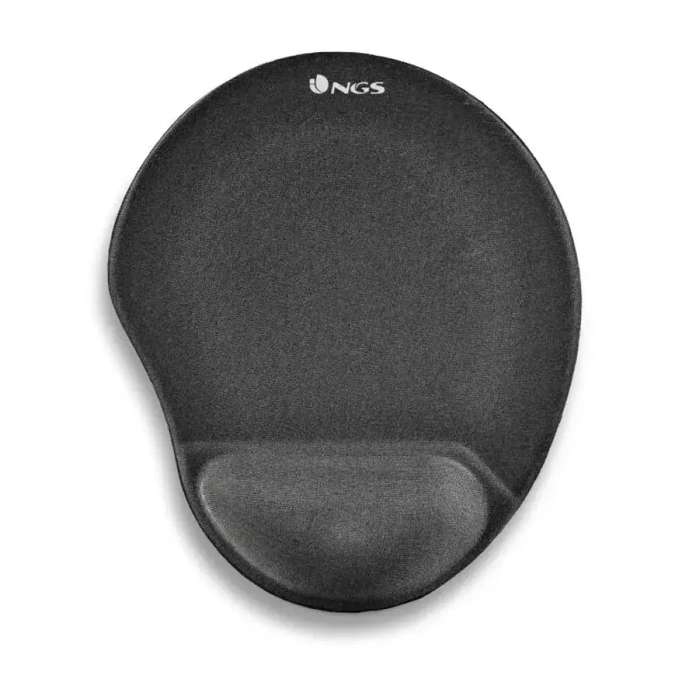 Alfombrilla ergonómica NGS con base de gel y soporte para accesorios de PC, ideal para comodidad en uso prolongado.