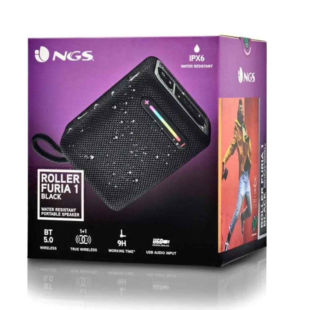 NGS Altavoz Rollerfuria1 BT RGB IPX6 Negro 15W - detalle