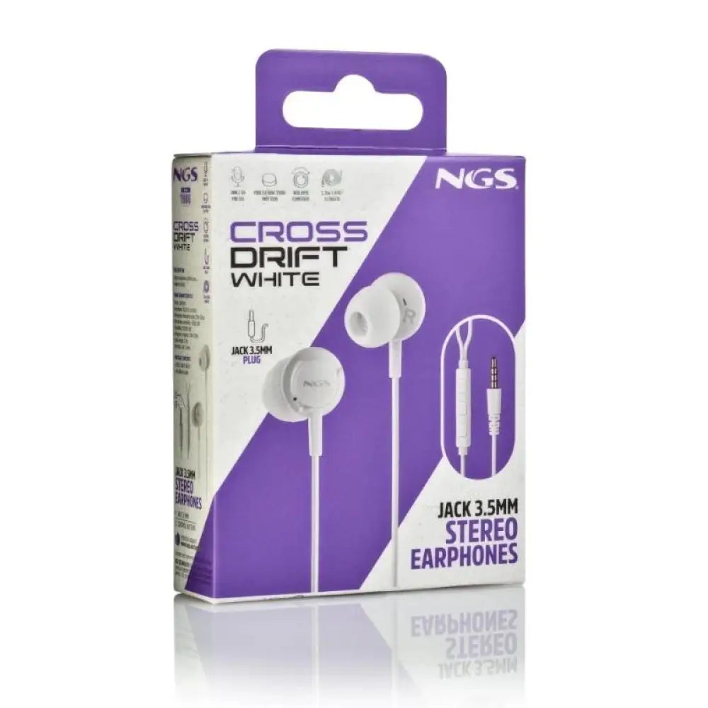 Auriculares con micrófono NGS CROSSDRIFT blancos con cable y conector Jack 3.5 mm para dispositivos electrónicos.