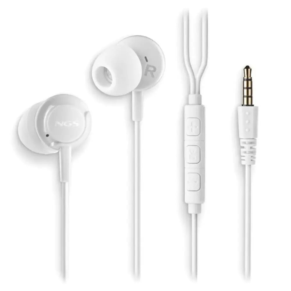 Auriculares con micrófono NGS CROSSDRIFT blancos con cable Jack 3.5 mm, diseño cómodo y sonido claro.
