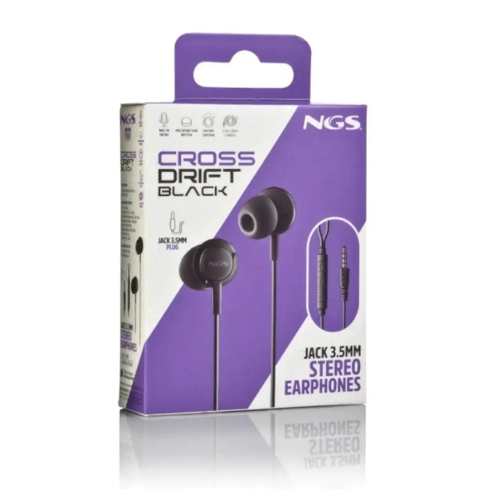 Auriculares con micrófono NGS, auriculares estéreo con cable Jack 3.5 mm, diseño cómodo y calidad de sonido clara.