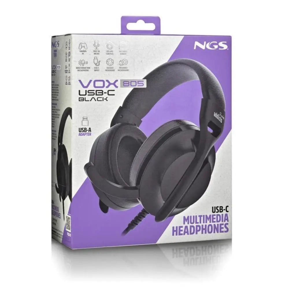 NGS Auriculares Cable USB-C Control Vol. Negro - detalle