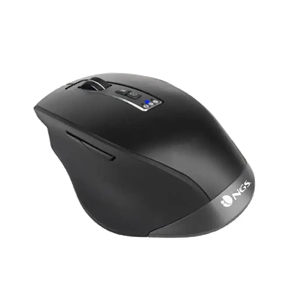 Ratón inalámbrico NGS Blur-RB con diseño ergonómico y botones laterales, ideal para uso multidispositivo.