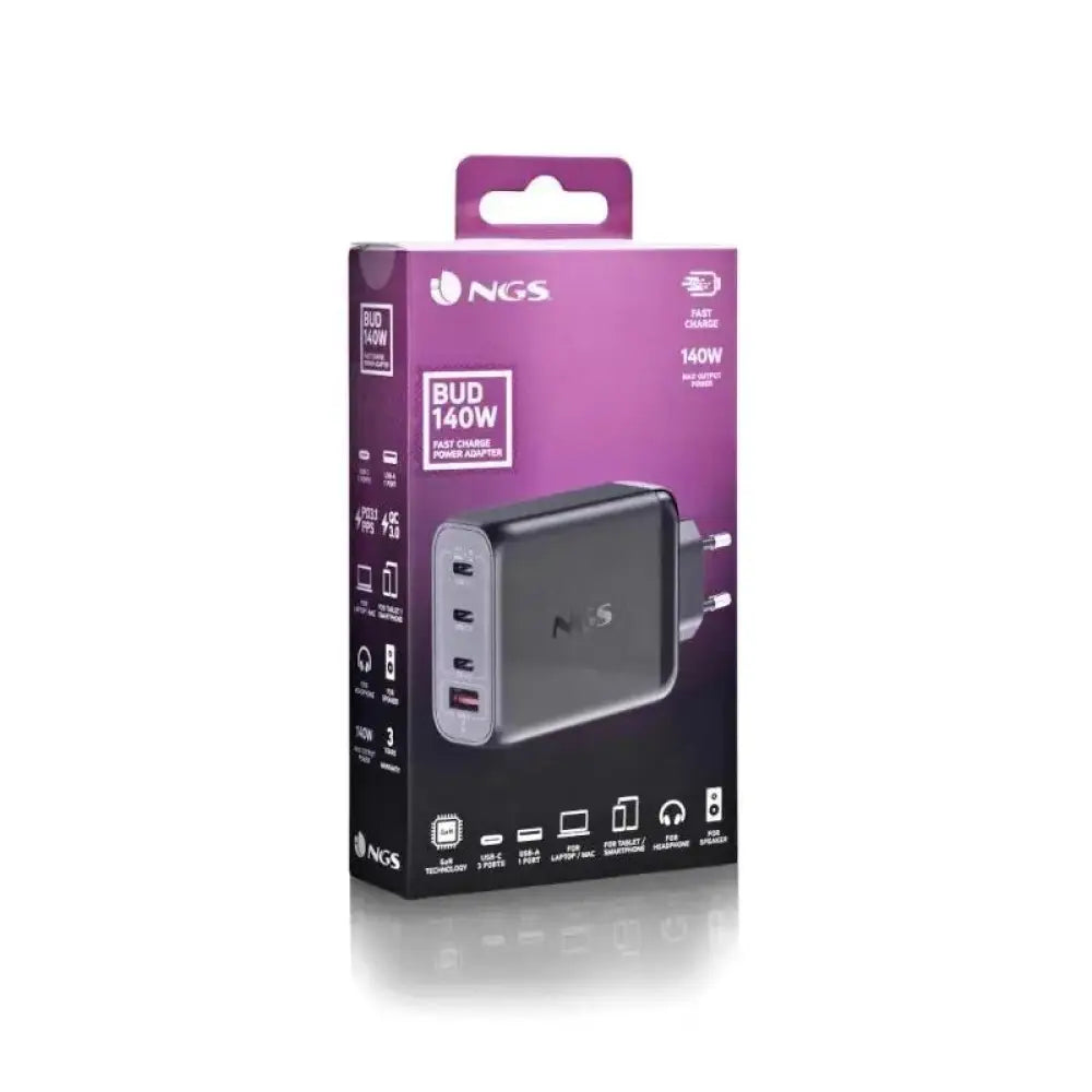 NGS CARGADOR ULTRARAPIDO140W 4 PUERTOS 3USB-C 1 US - detalle
