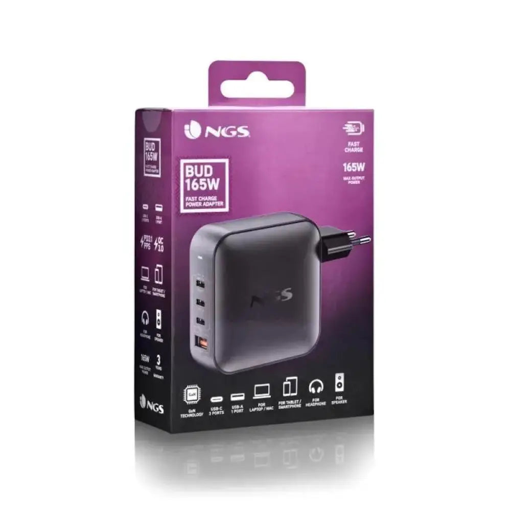 NGS CARGADOR ULTRARAPIDO165W 4 PUERTOS 3USB-C 1 US - detalle