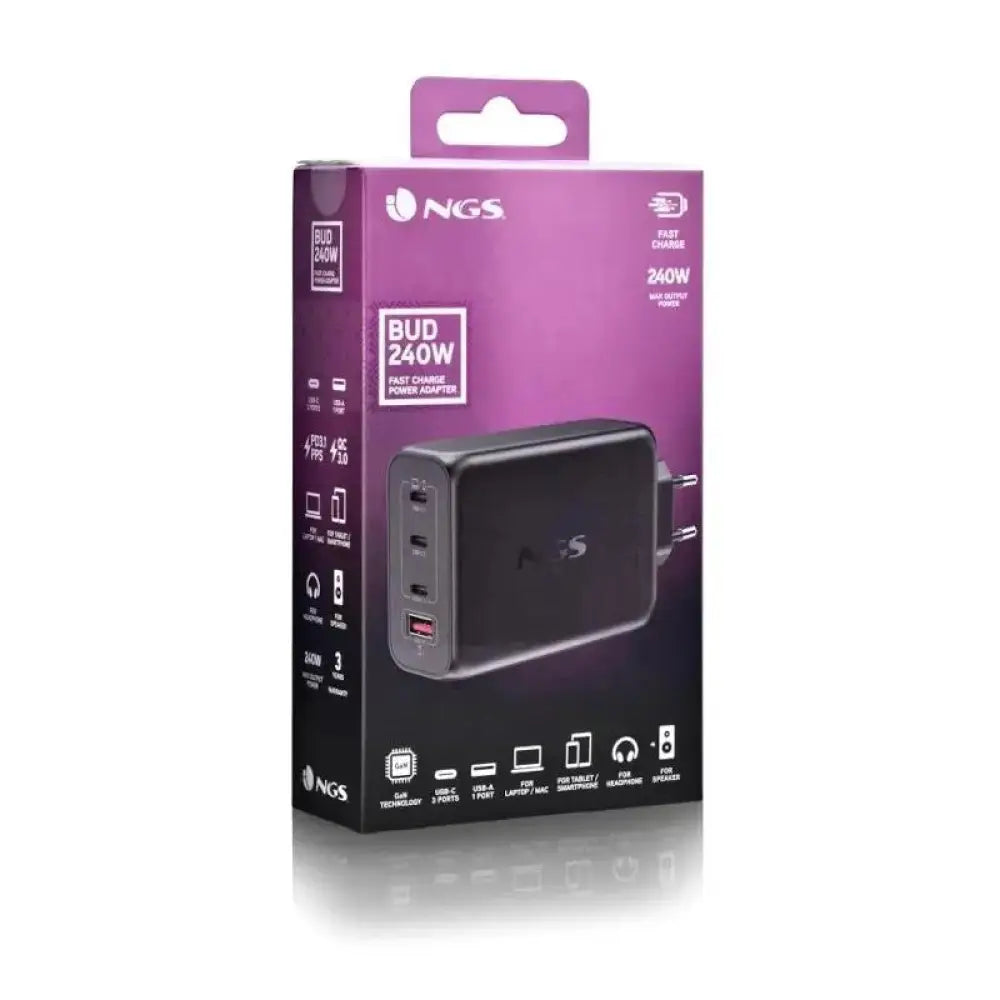 NGS CARGADOR ULTRARAPIDO240W 4 PUERTOS 3USB-C 1 US - detalle