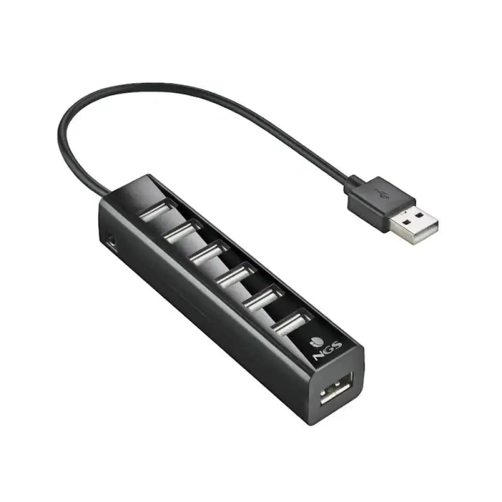 Hub USB NGS de 7 puertos 2.0 con adaptador de corriente, dispositivo compacto para conectar múltiples dispositivos USB fácilmente