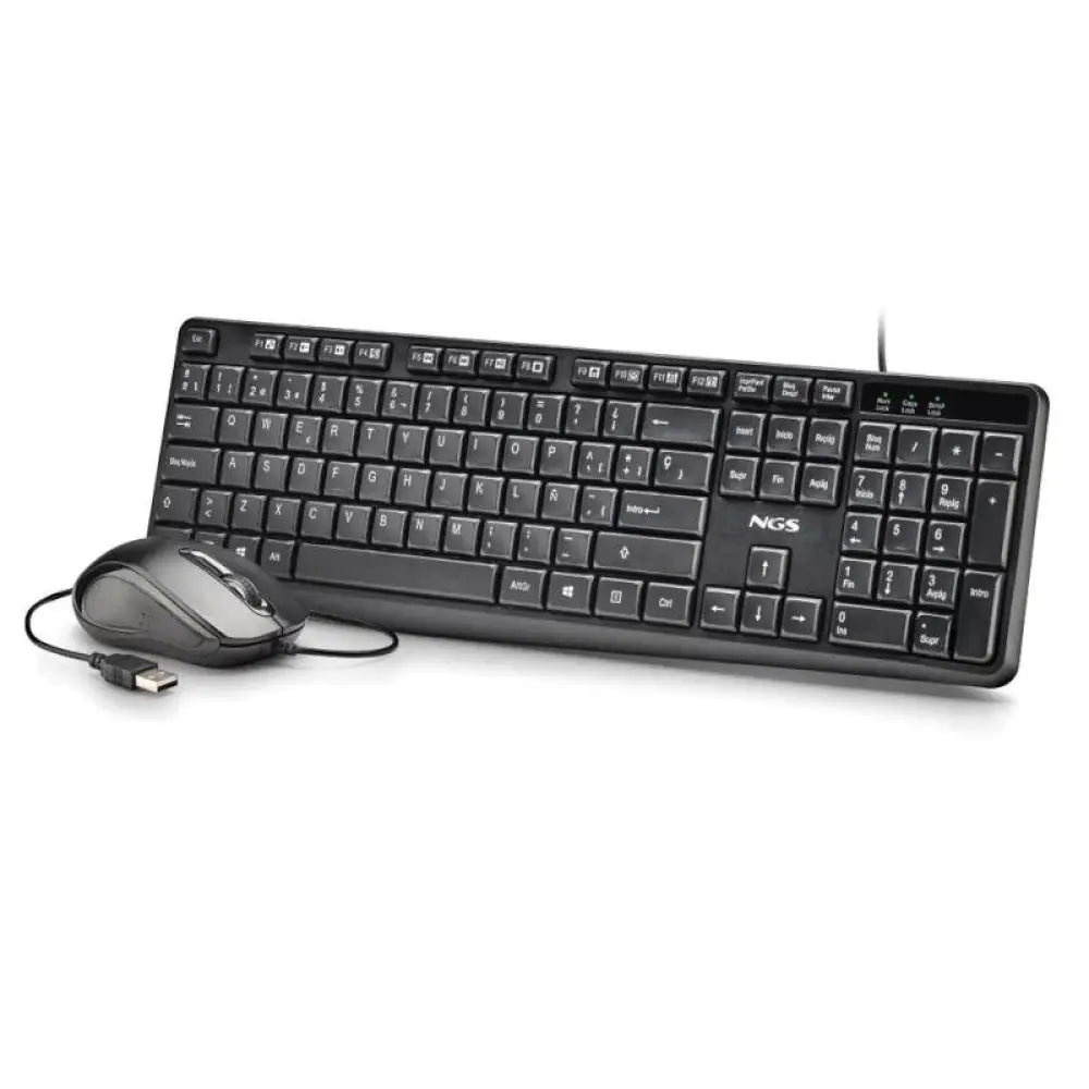 Teclado y ratón con cable NGS Cocoa en color marrón, diseño ergonómico y conectividad USB para uso en oficina o hogar.
