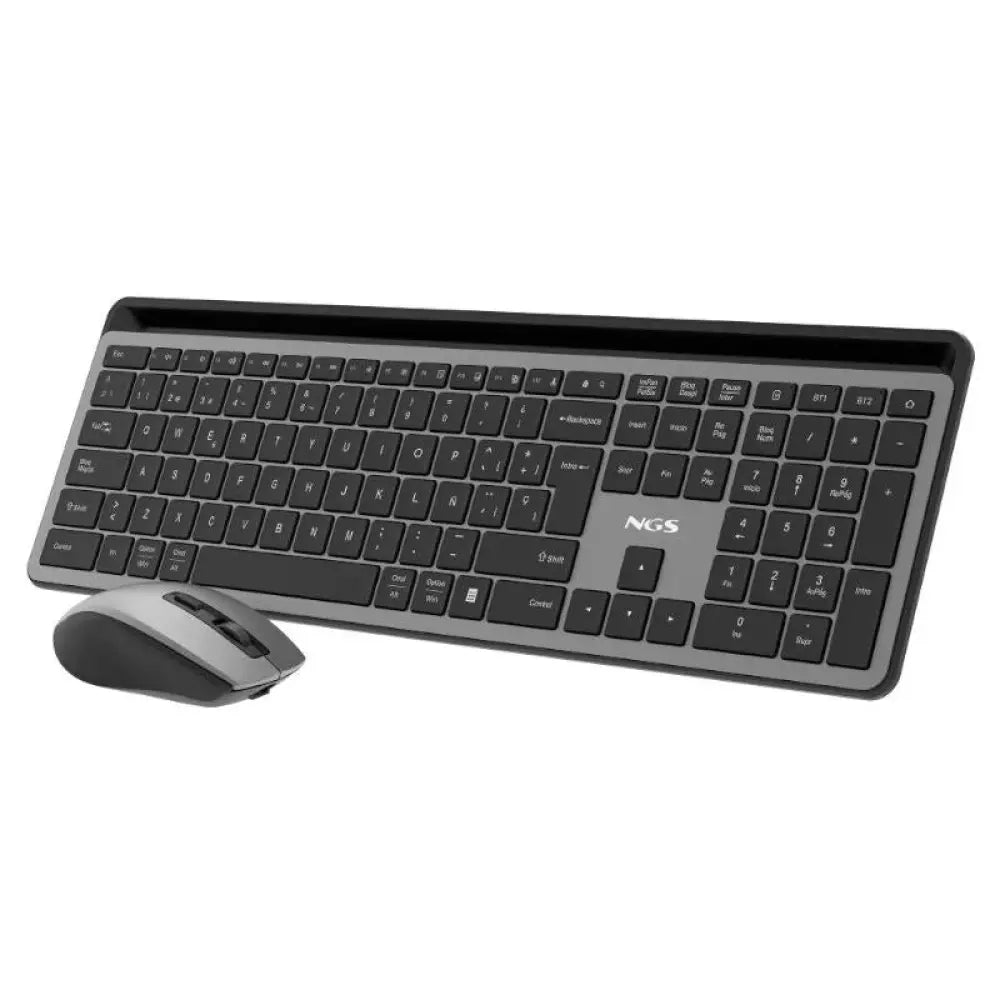 Teclado y ratón inalámbricos NGS Eclipse Multi recargables, diseño moderno y funcional, en color negro.