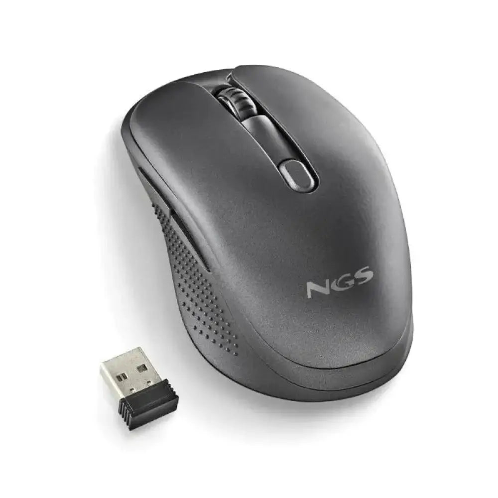 Ratón inalámbrico NGS Evojot recargable con receptor USB-A, diseño compacto y conexión inalámbrica para computadoras.