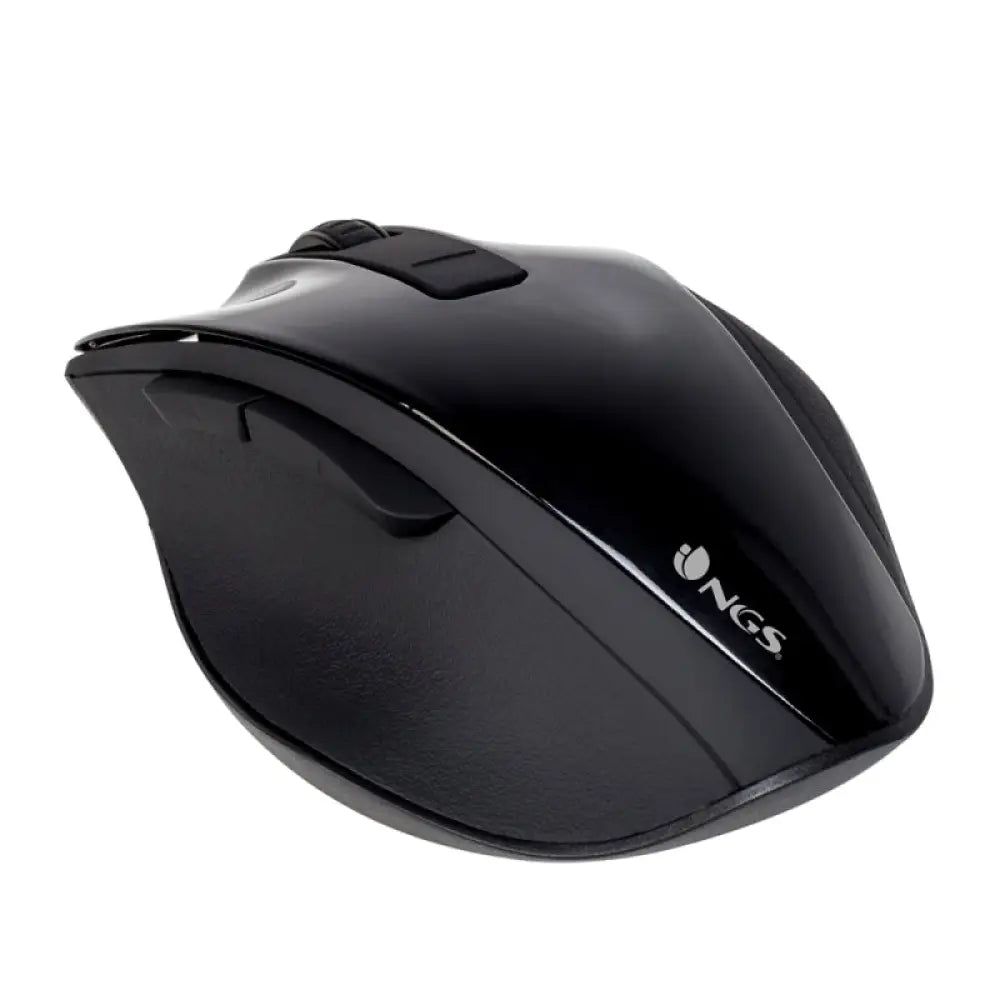 Ratón inalámbrico NGS BOWBLACK con resolución de 16000 DPI y conexión inalámbrica de 2.4 GHz en color negro.