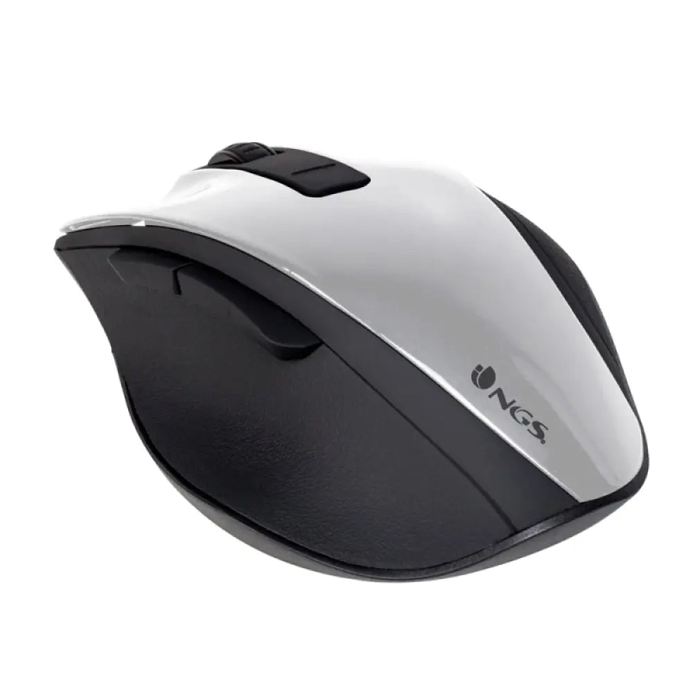 Ratón inalámbrico NGS BowWhite con sensor de 16000 DPI y conexión 2.4 GHz, en color blanco, en escritorio.