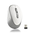 Ratón inalámbrico NGS en color blanco con sensibilidad ajustable de 800 y 1600 DPI, vista frontal del dispositivo.