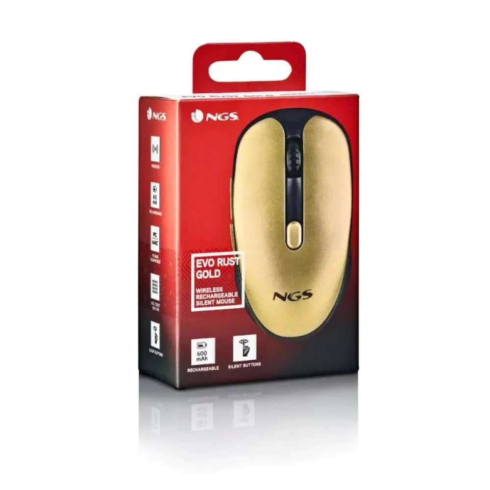 NGS Raton Inalambrico Recargable Silencioso Dorado - detalle