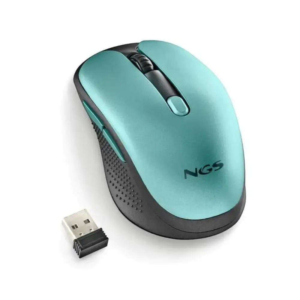 Ratón inalámbrico NGS recargable silencioso en color hielo, con diseño ergonómico y superficie lisa para uso cómodo y silencioso.