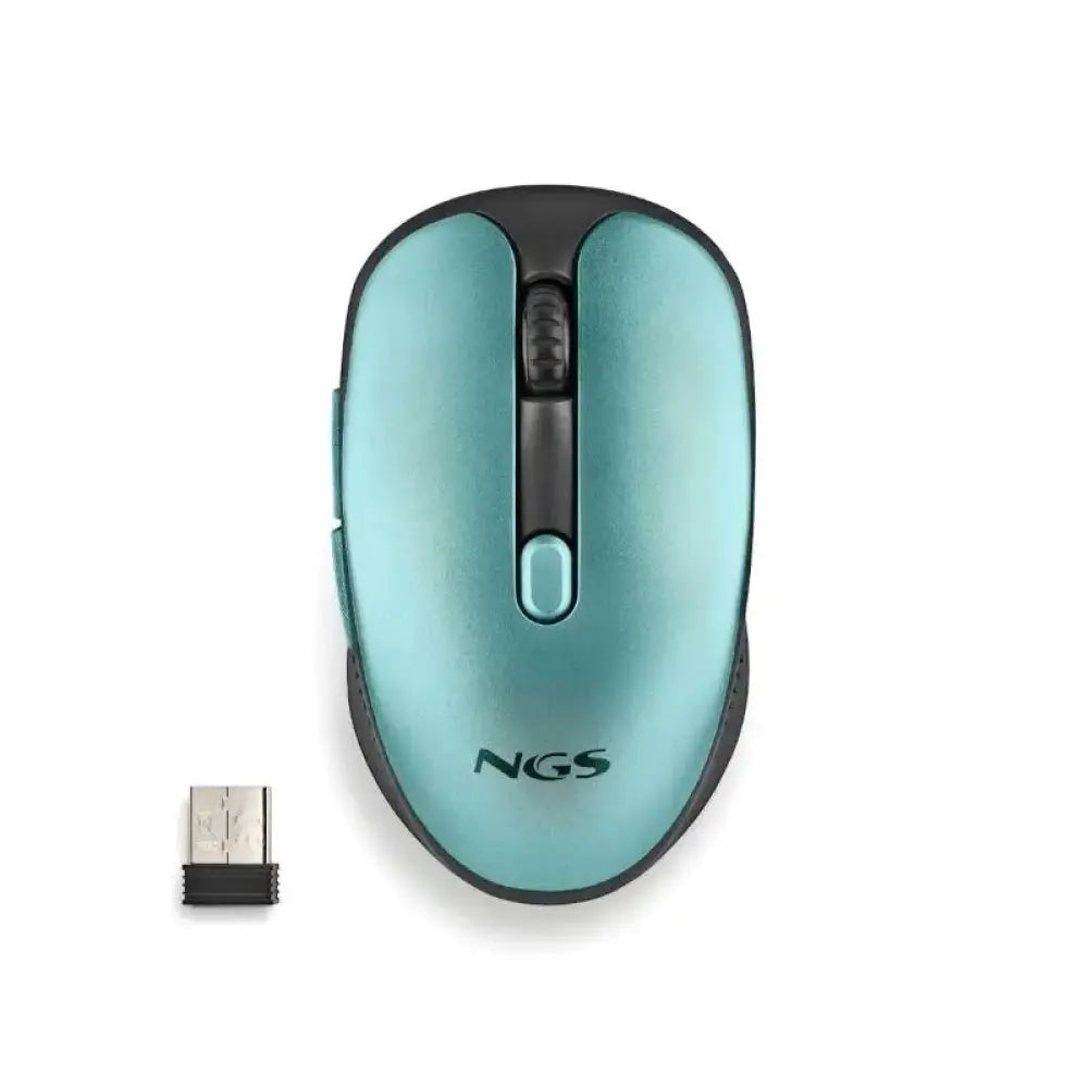 Ratón inalámbrico NGS recargable silencioso en color hielo, diseño compacto y elegante para uso en oficina o hogar.
