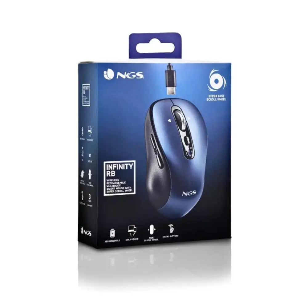 Ratón inalámbrico NGS multidispositivo 2.4GHz recargable, con diseño ergonómico y conectividad estable para usar en diferentes dispositivos