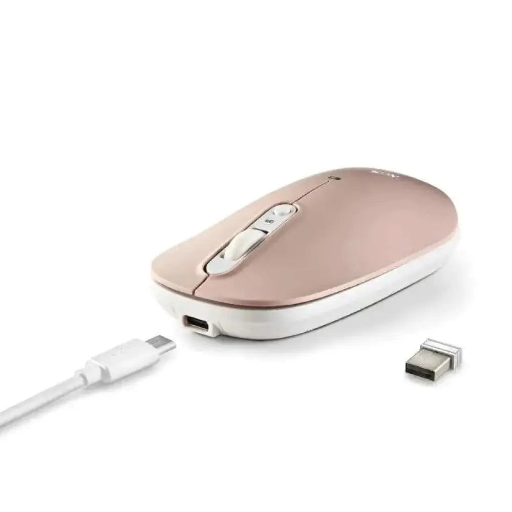 Ratón inalámbrico NGS multidispositivo con conexión 2.4GHz, recargable, en color shell, para uso cómodo y práctico.
