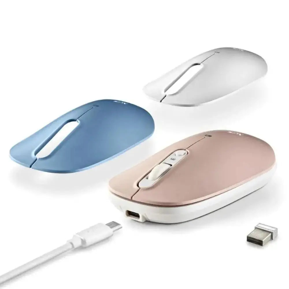 Ratón inalámbrico NGS multidispositivo con conexión 2.4GHz, recargable y con diseño shell, visible en la imagen.