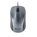 Ratón óptico con cable NGS en color gris, diseñado para uso en computadoras con detalles visibles del cable y botones