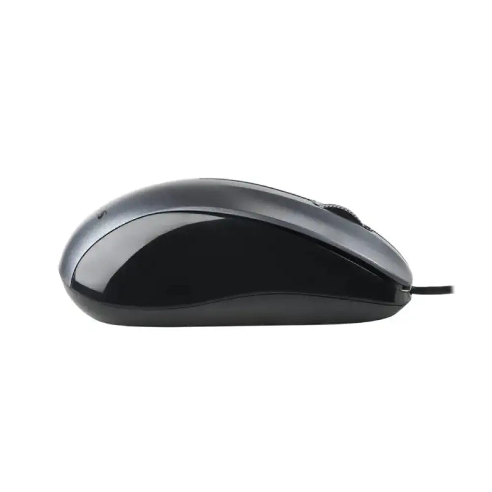 Ratón óptico con cable NGS en color gris, diseño ergonómico y botones laterales para mayor comodidad y control.