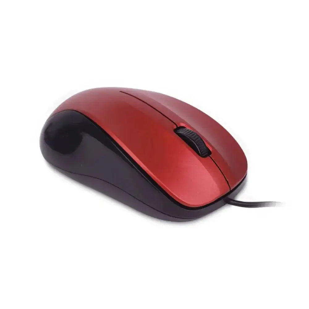 Ratón óptico con cable NGS de color rojo, diseño ergonómico y tecnología avanzada para uso en computadoras.