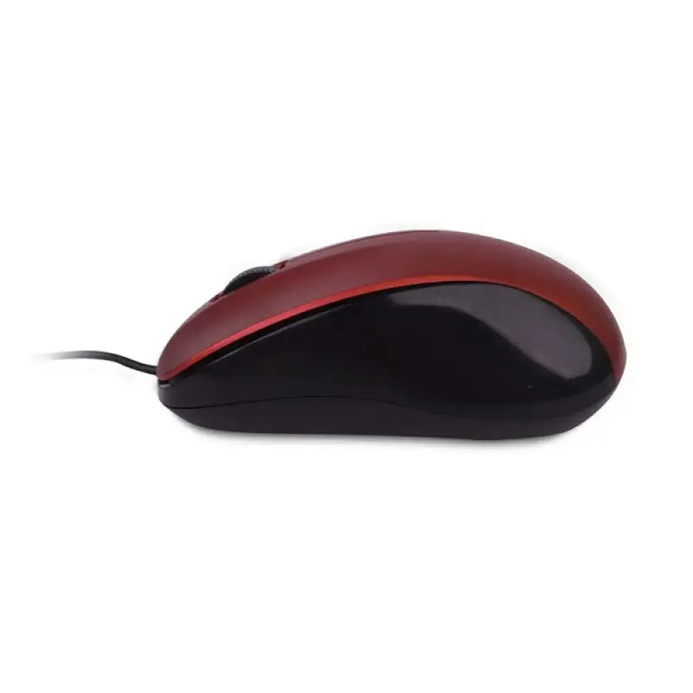 Ratón óptico con cable NGS de color rojo, diseñado para uso en computadoras y con conexión USB.