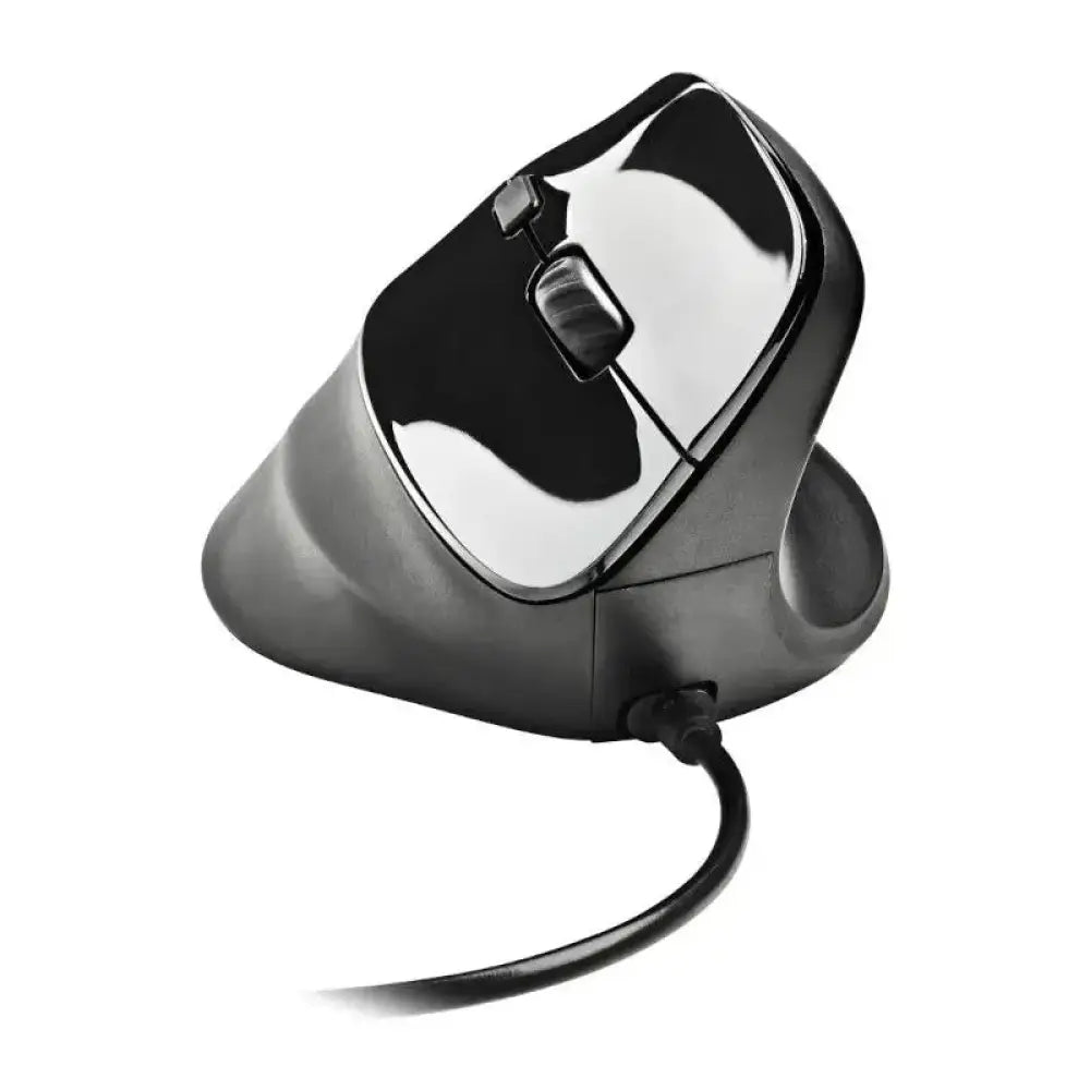 Ratón vertical ergonómico y silencioso NGS con sensor láser, compatible con dispositivos USB para uso cómodo y silencioso.