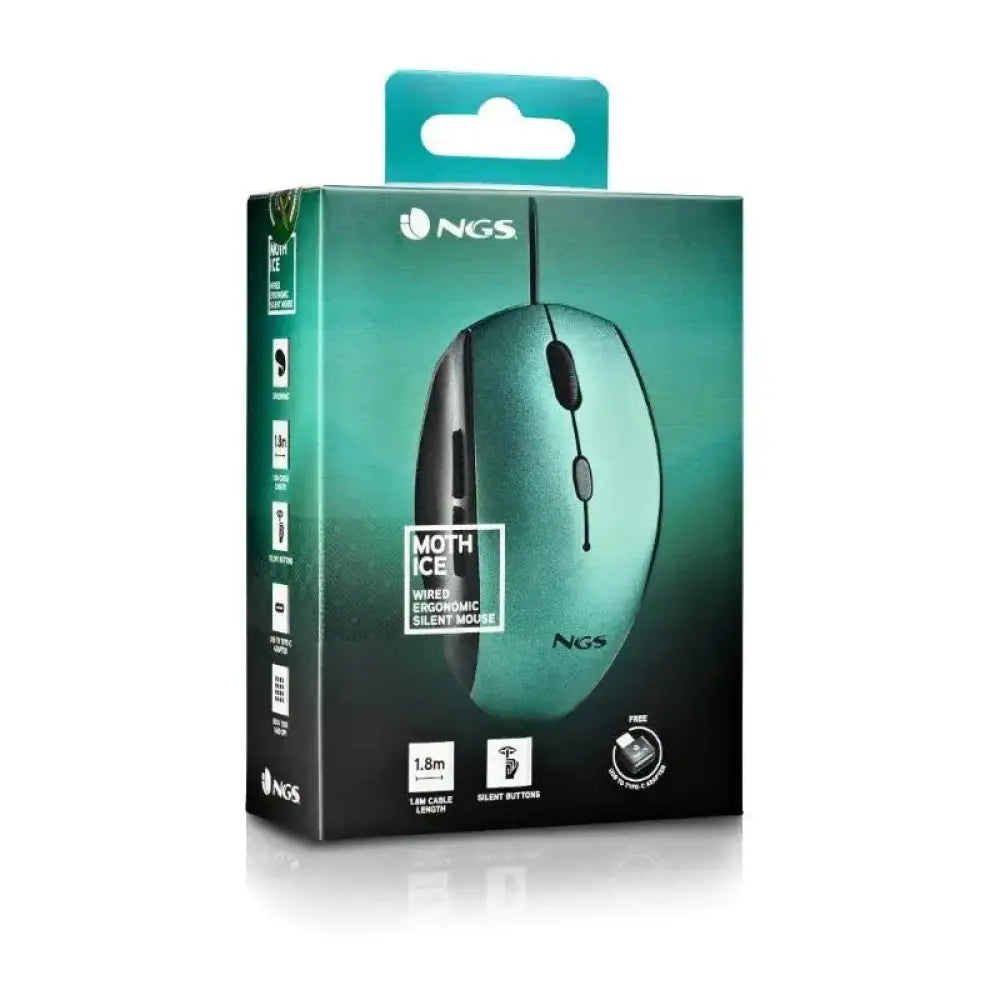 NGS WIRED ERGO SILENT MOUSE + USB TYPE C ADAPT ICE - detalle