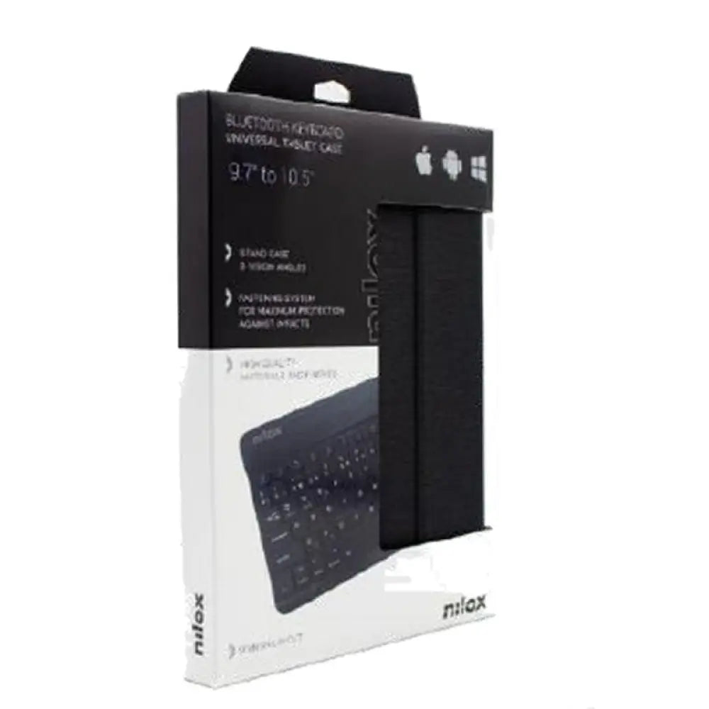 Funda para tablet NILOX de 9.7 a 10.5 pulgadas con teclado Bluetooth negro, accesorio para iPad y tablet.