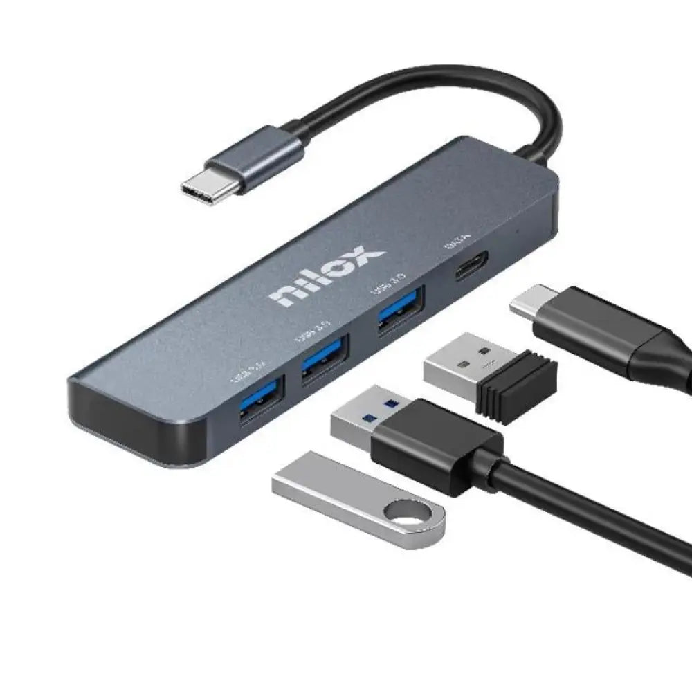 Concentrador USB NILOX Hub con 3 puertos USB 3.0 y 1 puerto USB-C para conectar múltiples dispositivos.