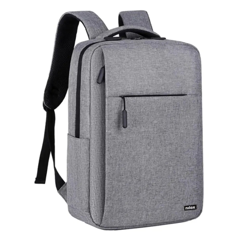 Mochila profesional NILOX para portátil de 15.6 pulgadas en color gris, con compartimentos y diseño resistente para transporte.