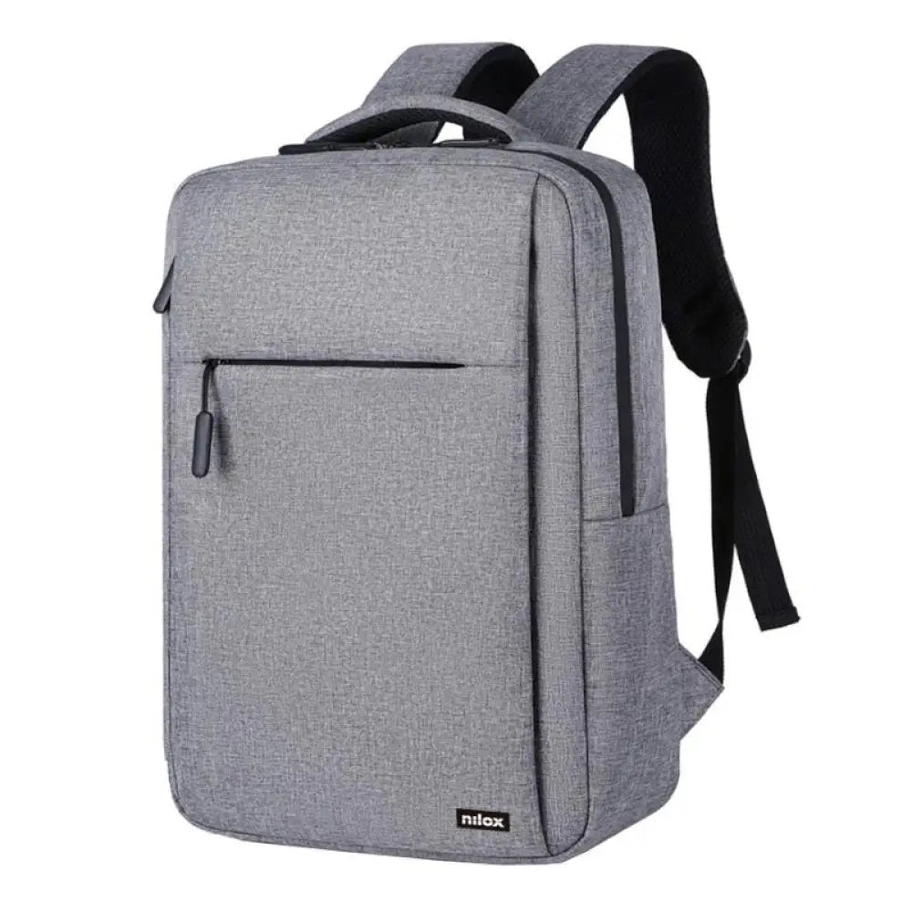 Mochila profesional NILOX para portátil de 15.6 pulgadas en color gris, con compartimentos y asas resistentes.