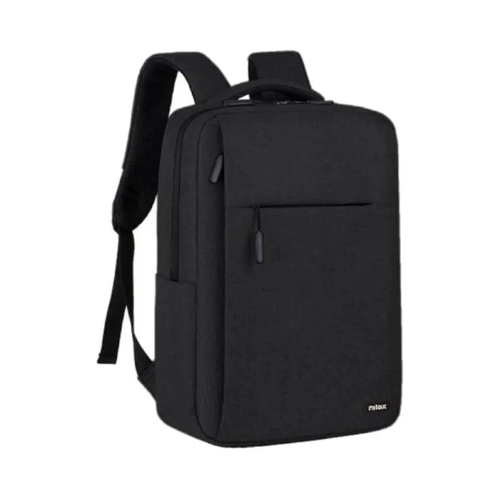 Mochila profesional negra NILOX para portátil de 15.6 pulgadas, con compartimentos y asas cómodas para transporte.