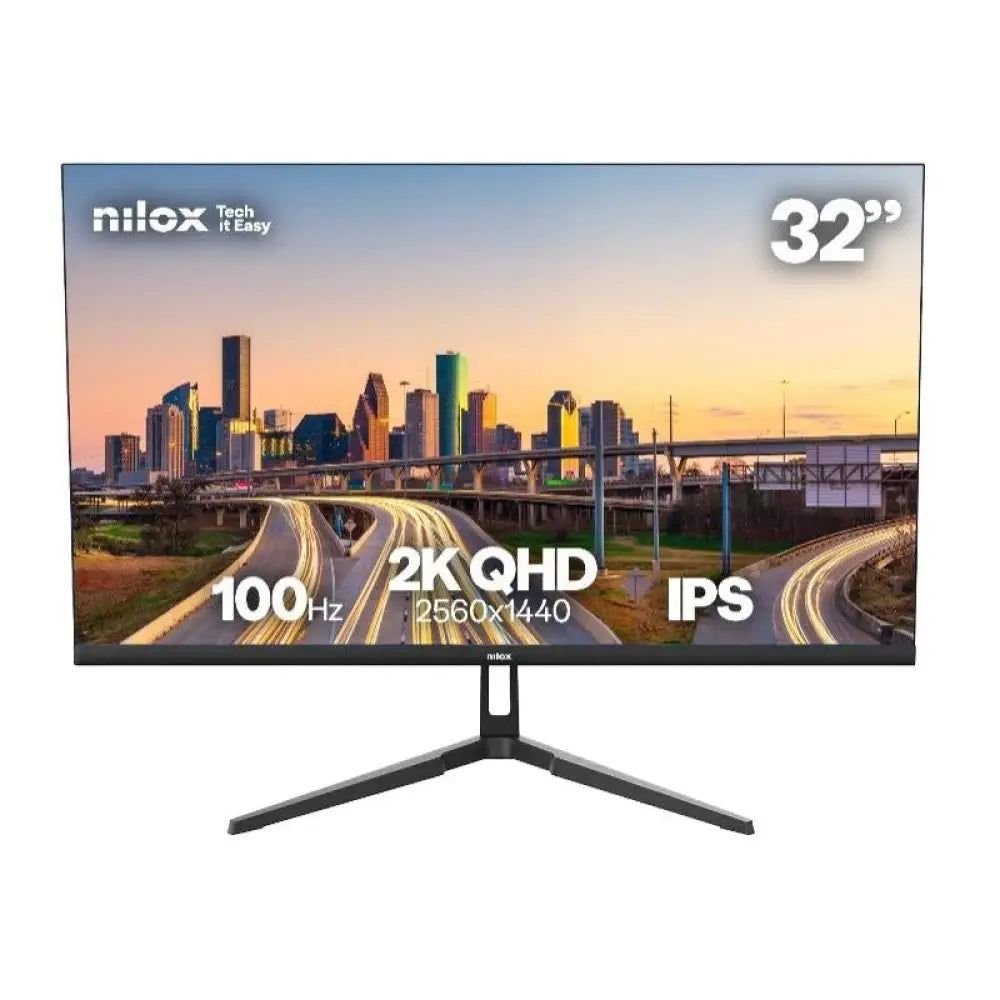 Monitor LED NILOX NXM322K1001 de 32 pulgadas con pantalla IPS, resolución 2K, 100Hz, puertos HDMI y DP.