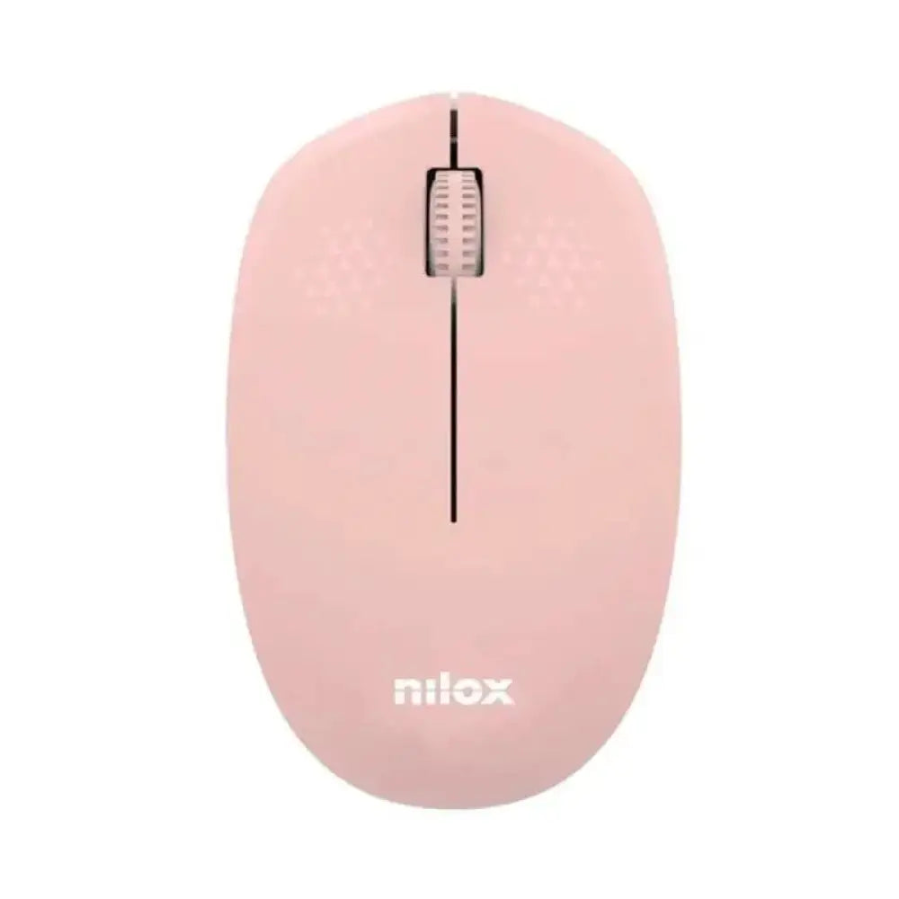 Ratón inalámbrico NILOX en color rosa con 1000 DPI y 3 botones, vista desde arriba mostrando su diseño compacto