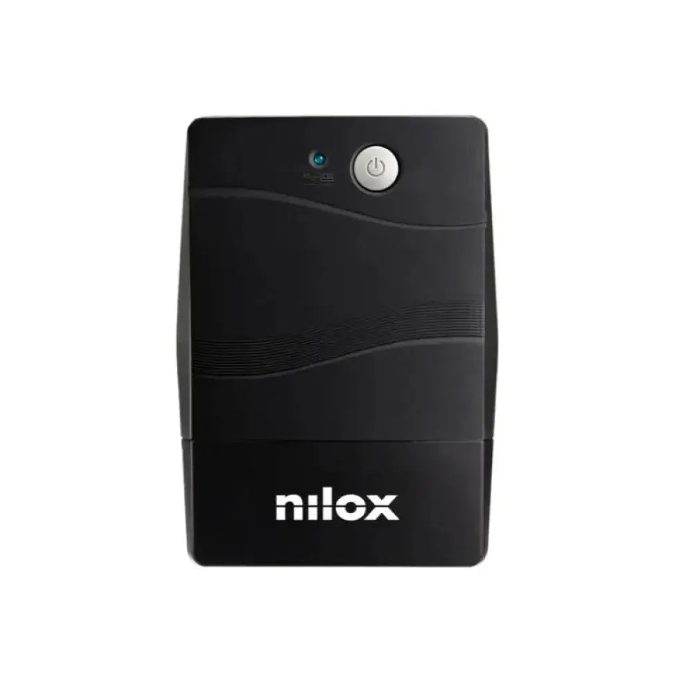SAI NILOX SAI PREMIUM LINE INT. 800 VA en uso, protección de energía para equipos electrónicos, con pantalla y conexiones.