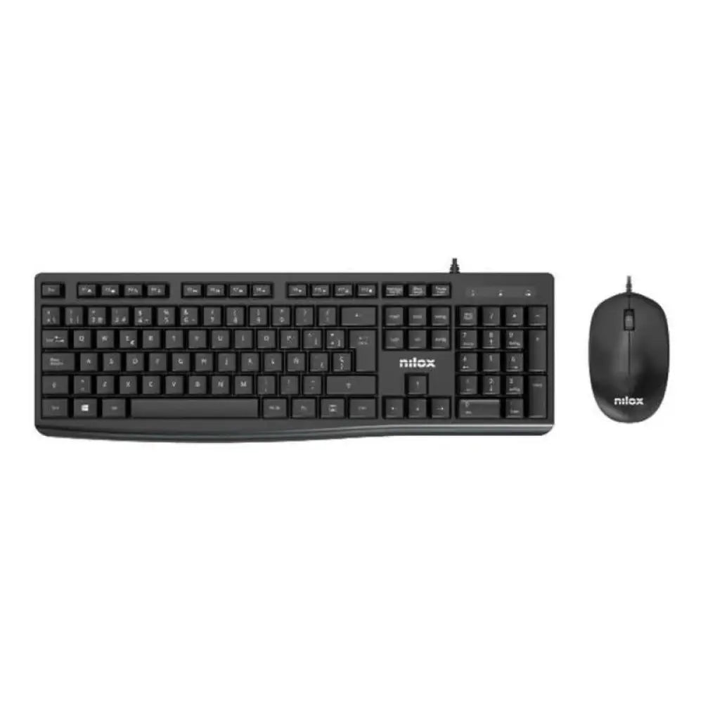 Teclado y ratón USB NILOX en color negro, diseño compacto y ergonómico para uso en computadoras y laptops.