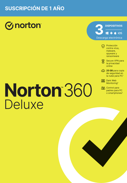 NORTON 360 DELUXE 25GB ES 1 USER 3 DEVICE 12MO GENERIC1 RSP MM GUM