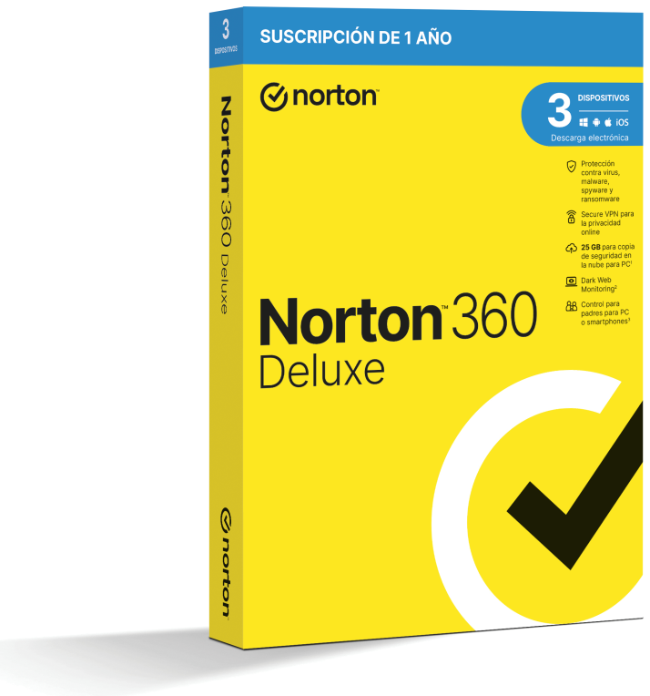 NORTON 360 DELUXE 25GB ES 1 USER 3 DEVICE 12MO GENERIC1 RSP MM GUM - detalle
