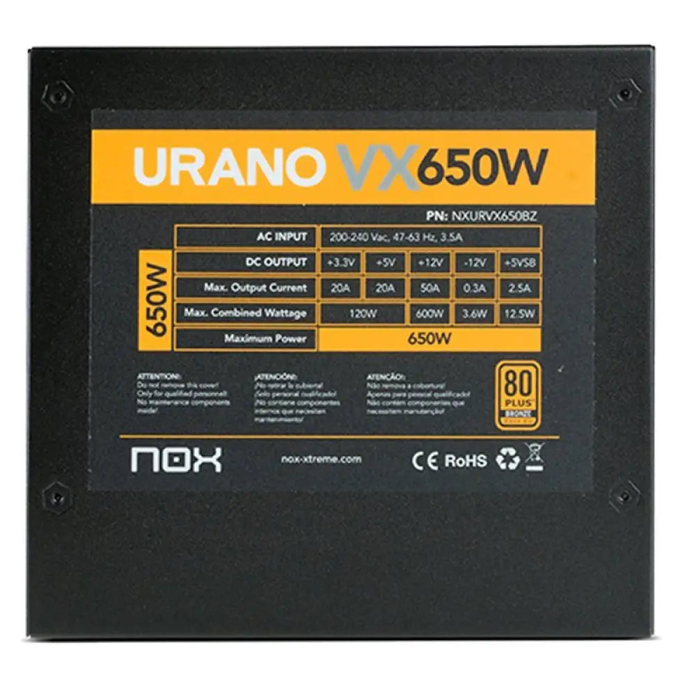 NOX Fuente Alimentación Urano VX 650W 80+ BRONZE - detalle