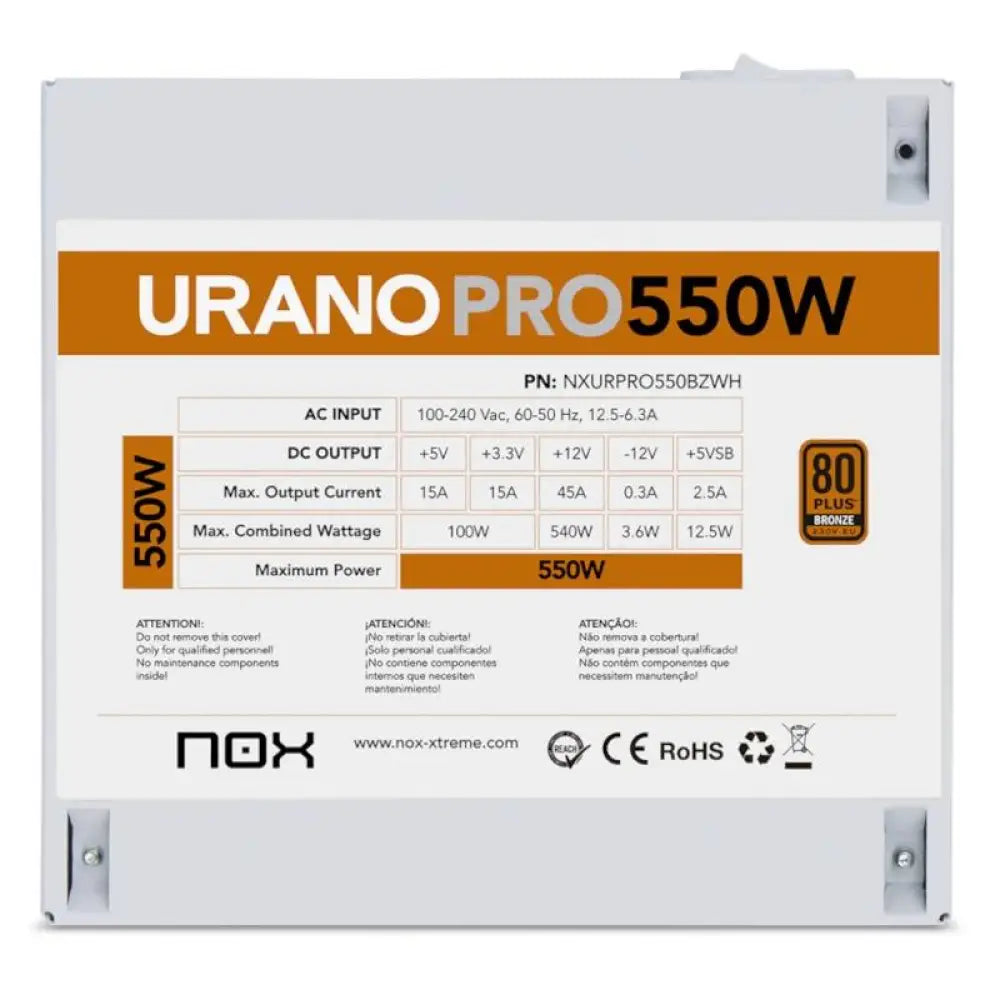 NOX Fuente ATX Urano PRO 550W Bronze Blanco - detalle