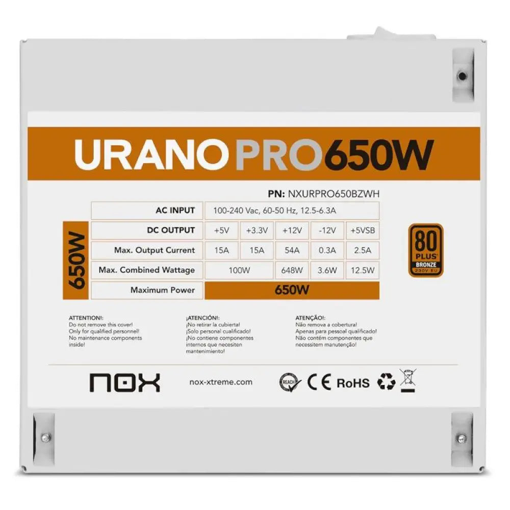 NOX Fuente ATX Urano PRO 650W Bronze Blanco - detalle